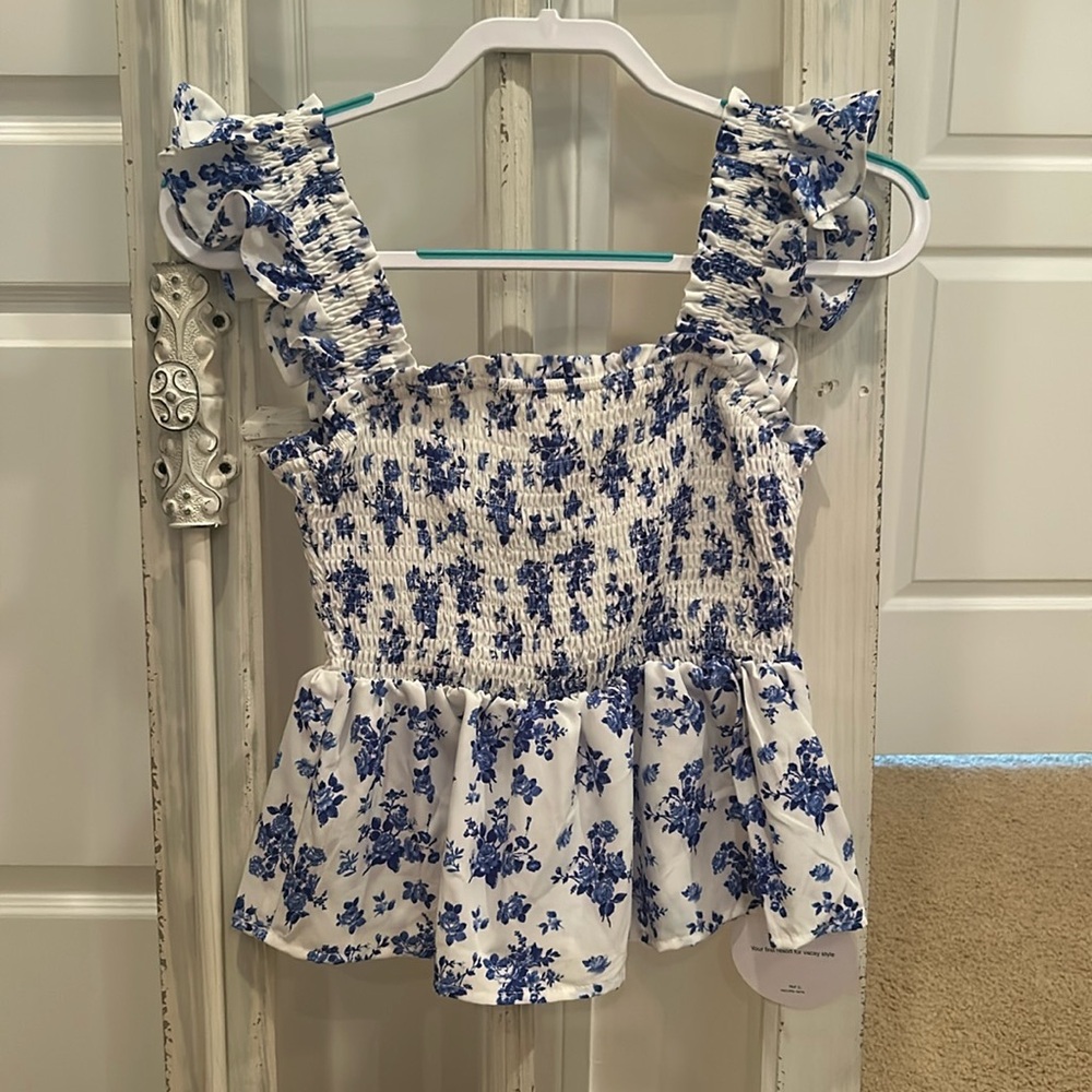Shein White Floral Blouse Size XS